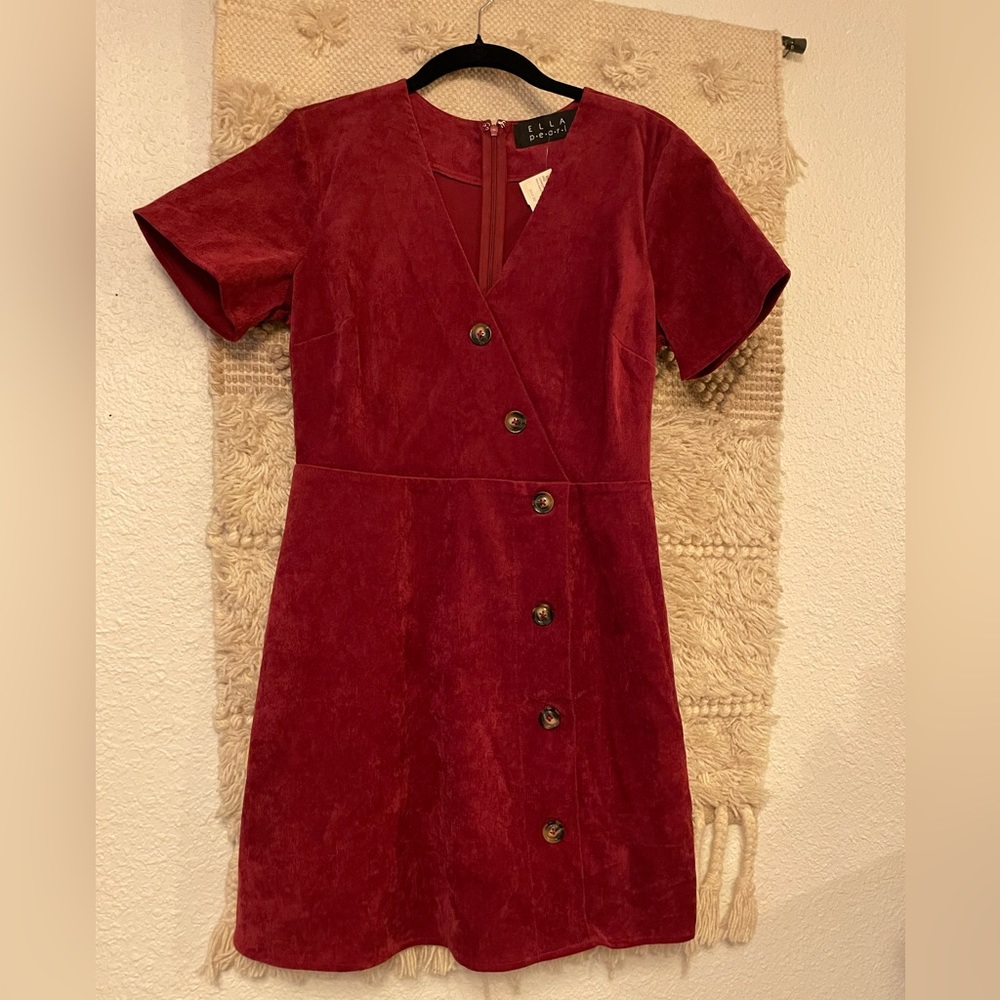 small rusty red corduroy button dress